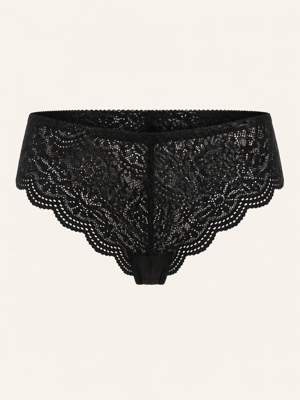 Slip seducente in pizzo nero floreale con bordi smerlati