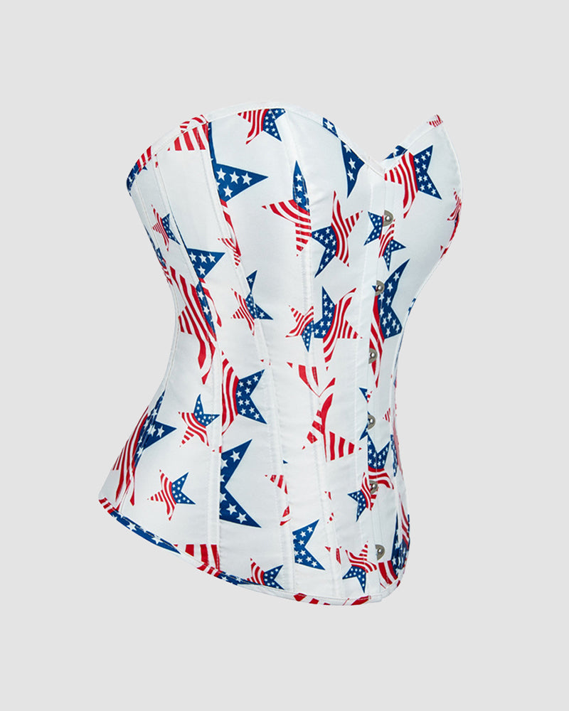 American Flag Star Pattern Satin Corset with 14 Bones-Corset-Bellascena-bellascena