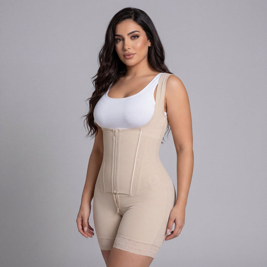 Beige Cotton Shapewear with Lace Trim-Shapewear-Bellascena-bellascena