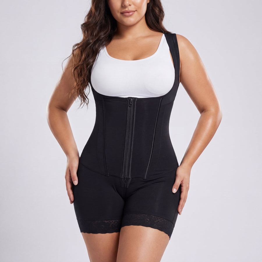 Beige Cotton Shapewear with Lace Trim-Shapewear-Bellascena-bellascena