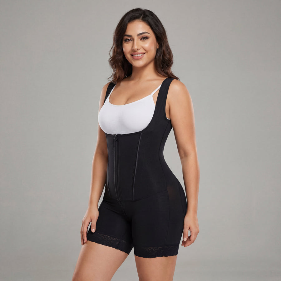 Beige Cotton Shapewear with Lace Trim-Shapewear-Bellascena-bellascena