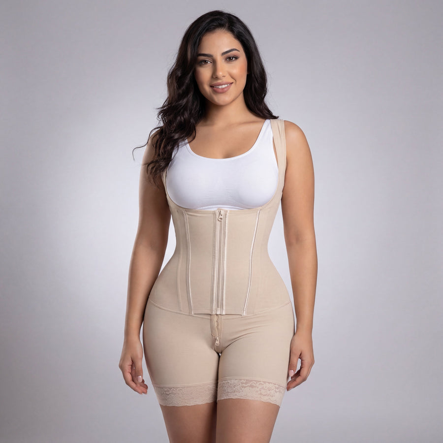 Beige Cotton Shapewear with Lace Trim-Shapewear-Bellascena-bellascena