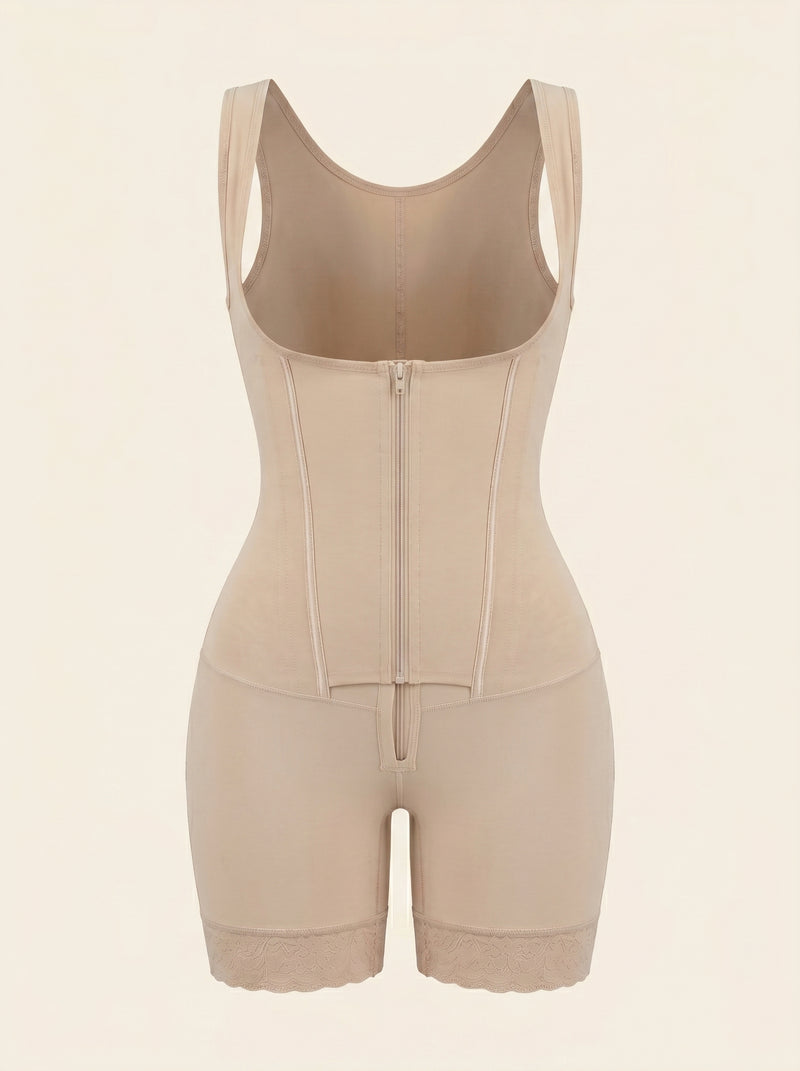 Beige Cotton Shapewear with Lace Trim