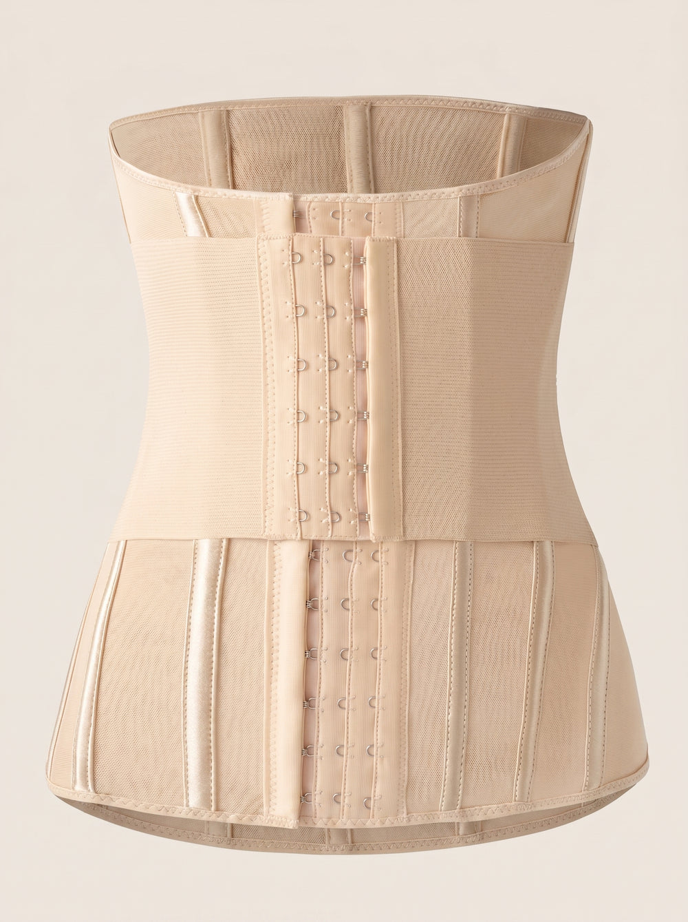 Fascia stringivita beige in nylon con chiusura a gancetti e occhielli
