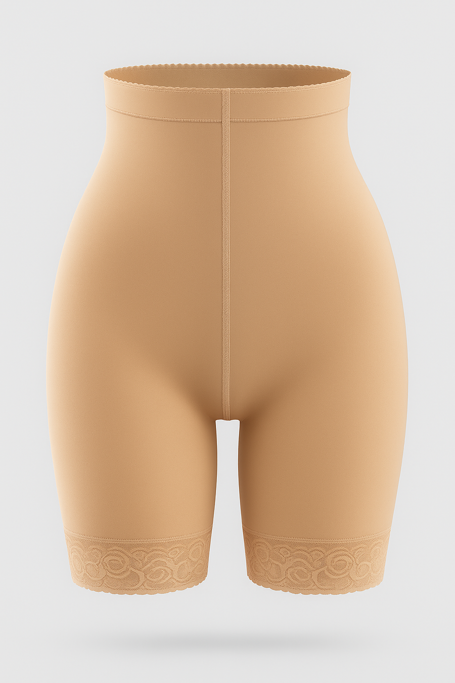 Beige Nylon Shapewear with Sheer Lace Trim-Shapewear-Bellascena-bellascena