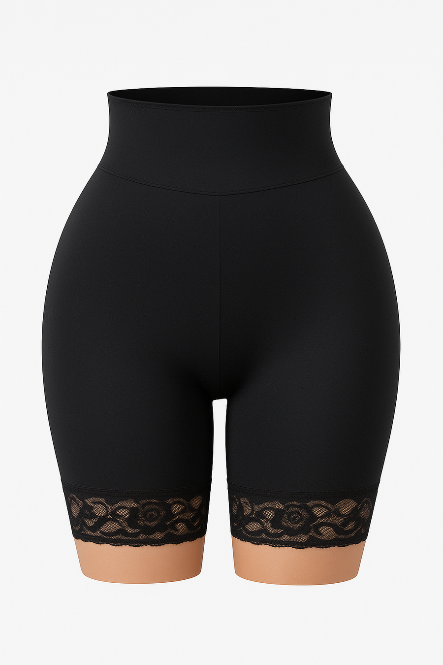 Beige Nylon Shapewear with Sheer Lace Trim-Shapewear-Bellascena-Black-S-bellascena