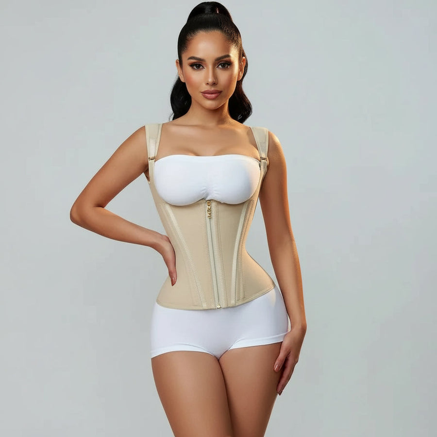 Beige Nylon Waist Trainer with Adjustable Straps-Shapewear-Bellascena-bellascena