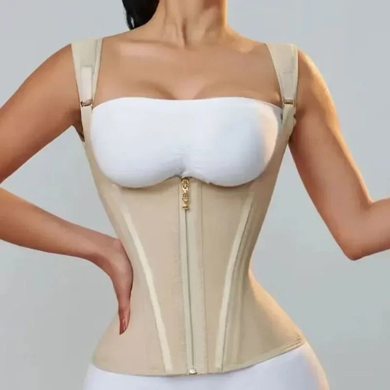 Beige Nylon Waist Trainer with Adjustable Straps-Shapewear-Bellascena-bellascena