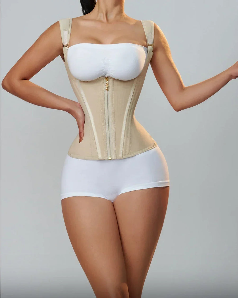 Beige Nylon Waist Trainer with Adjustable Straps-Shapewear-Bellascena-bellascena