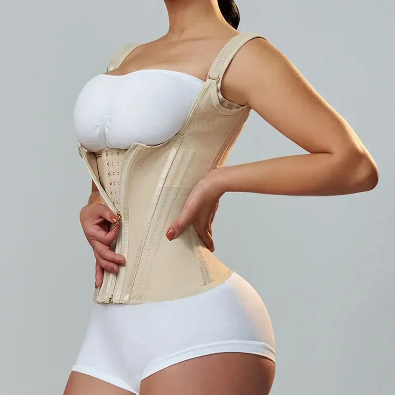 Beige Nylon Waist Trainer with Adjustable Straps-Shapewear-Bellascena-bellascena
