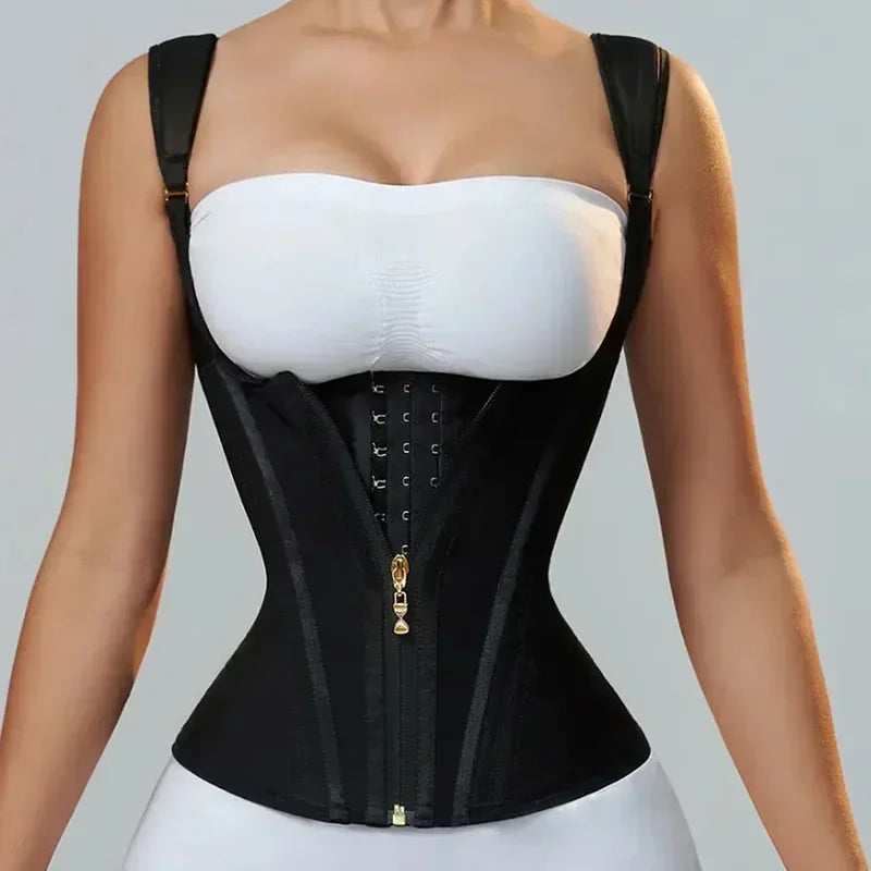 Beige Nylon Waist Trainer with Adjustable Straps-Shapewear-Bellascena-Black-S-bellascena