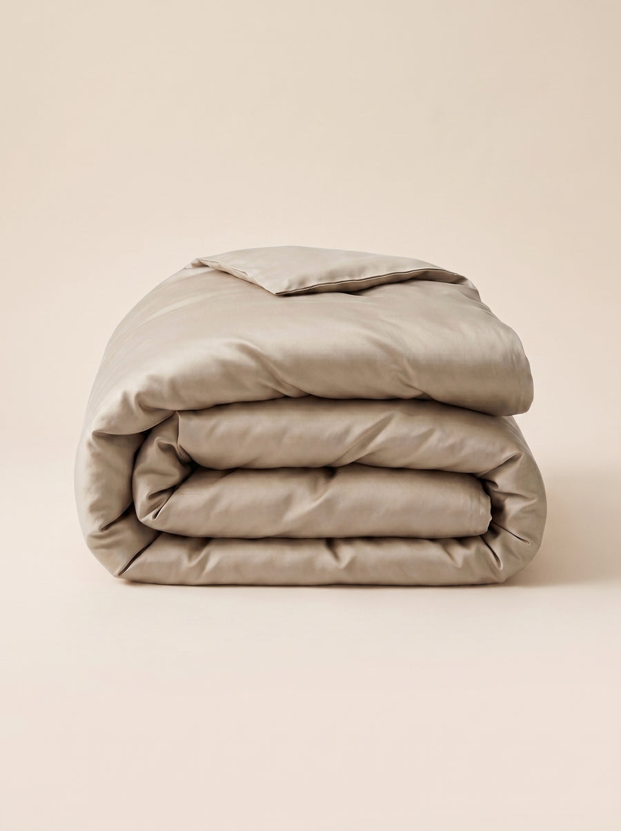 Beige Satin Duvet Cover with Luxe Feel-Duvet Cover-Bellascena-bellascena