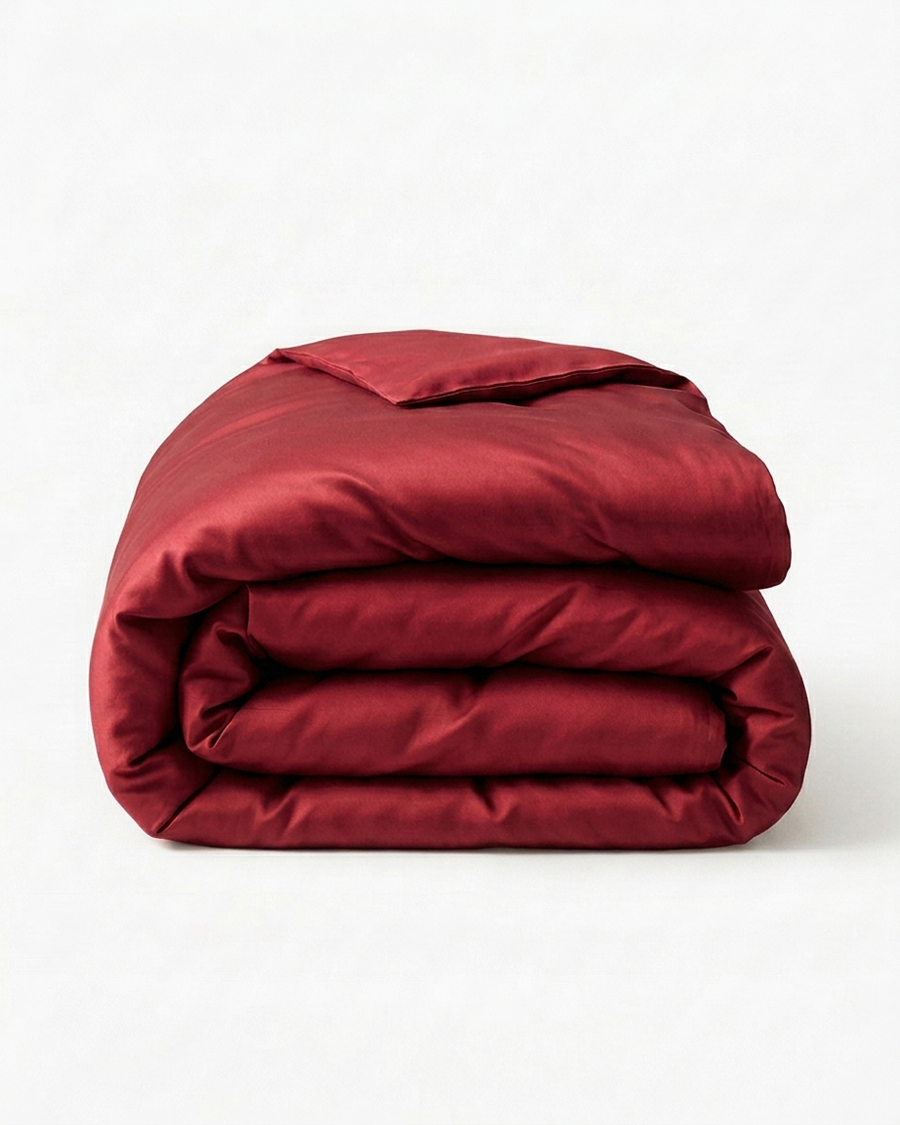 Beige Satin Duvet Cover with Luxe Feel-Duvet Cover-Bellascena-Red-140x200cm-bellascena