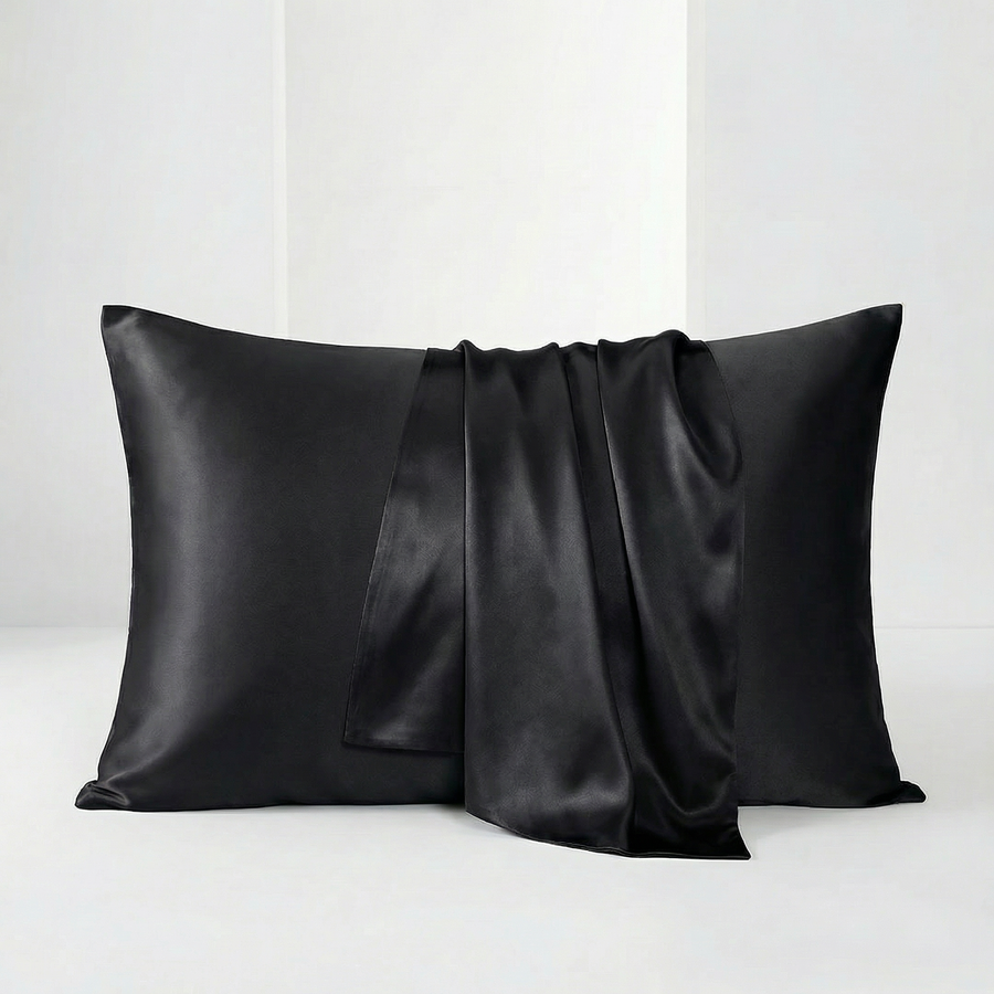 Beige Satin Pillowcase with Smooth Texture-Pillowcase-Bellascena-Black-40x60cm-bellascena
