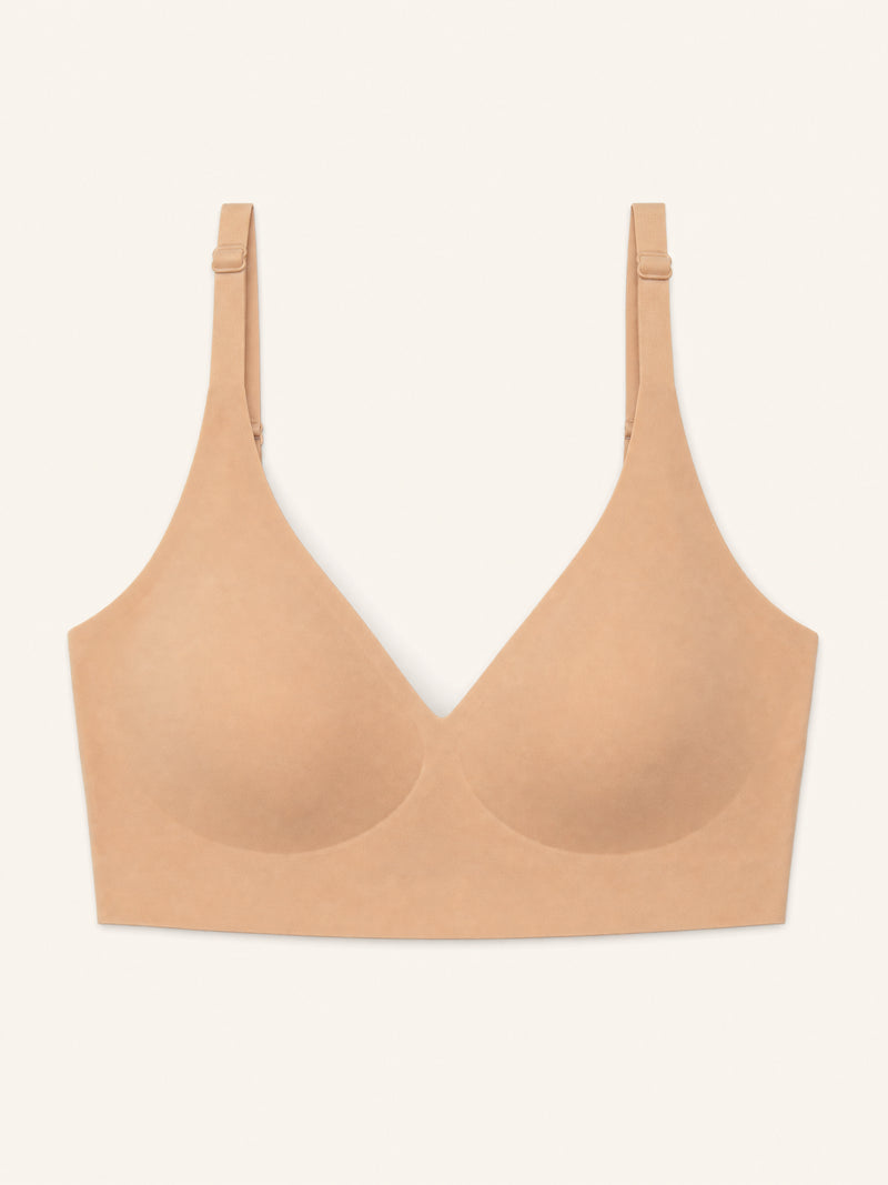 Beige Satin Wireless Bra with Push-Up Design