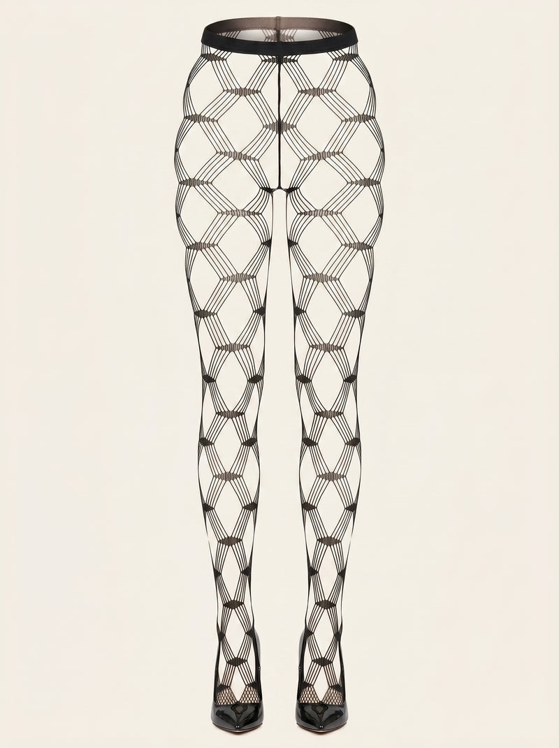Black Fishnet Tights with Geometric Pattern
