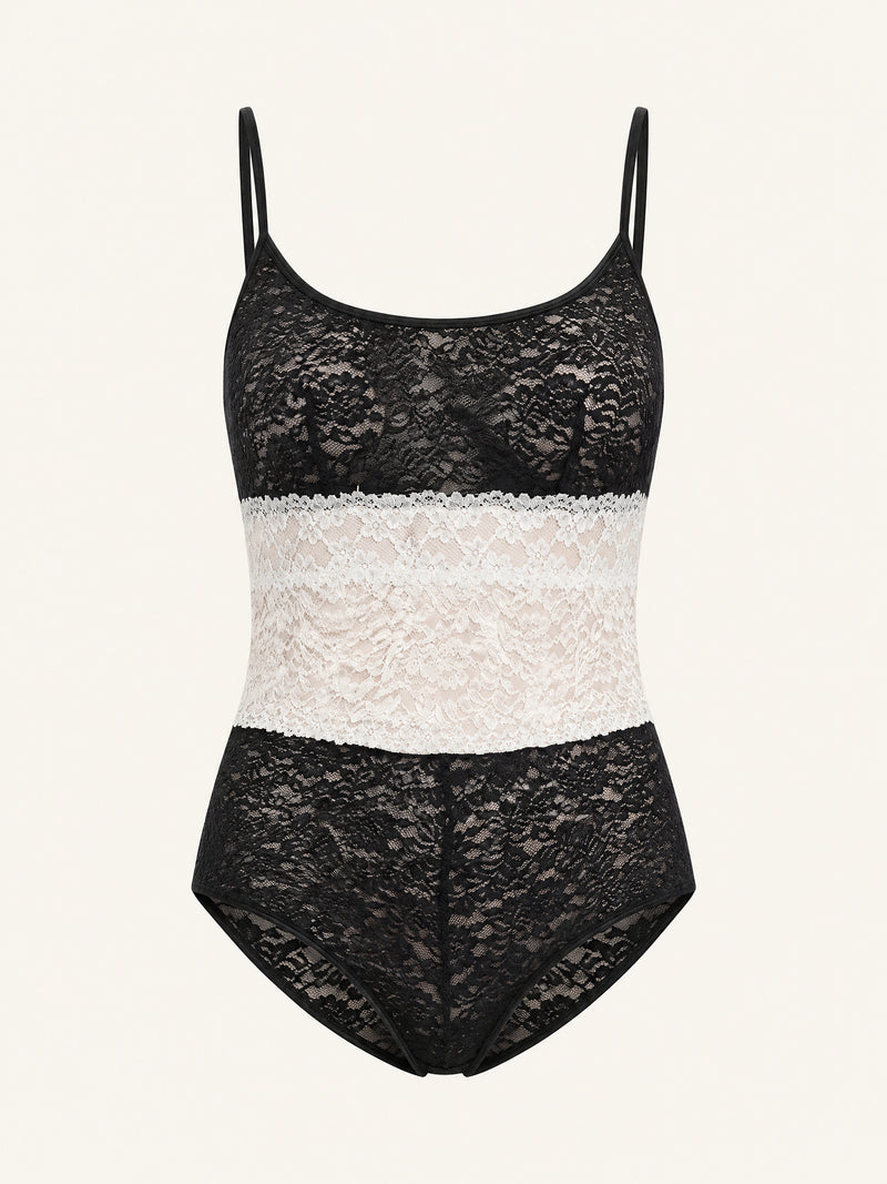 Black Lace Camisole Set with Sheer Detailing