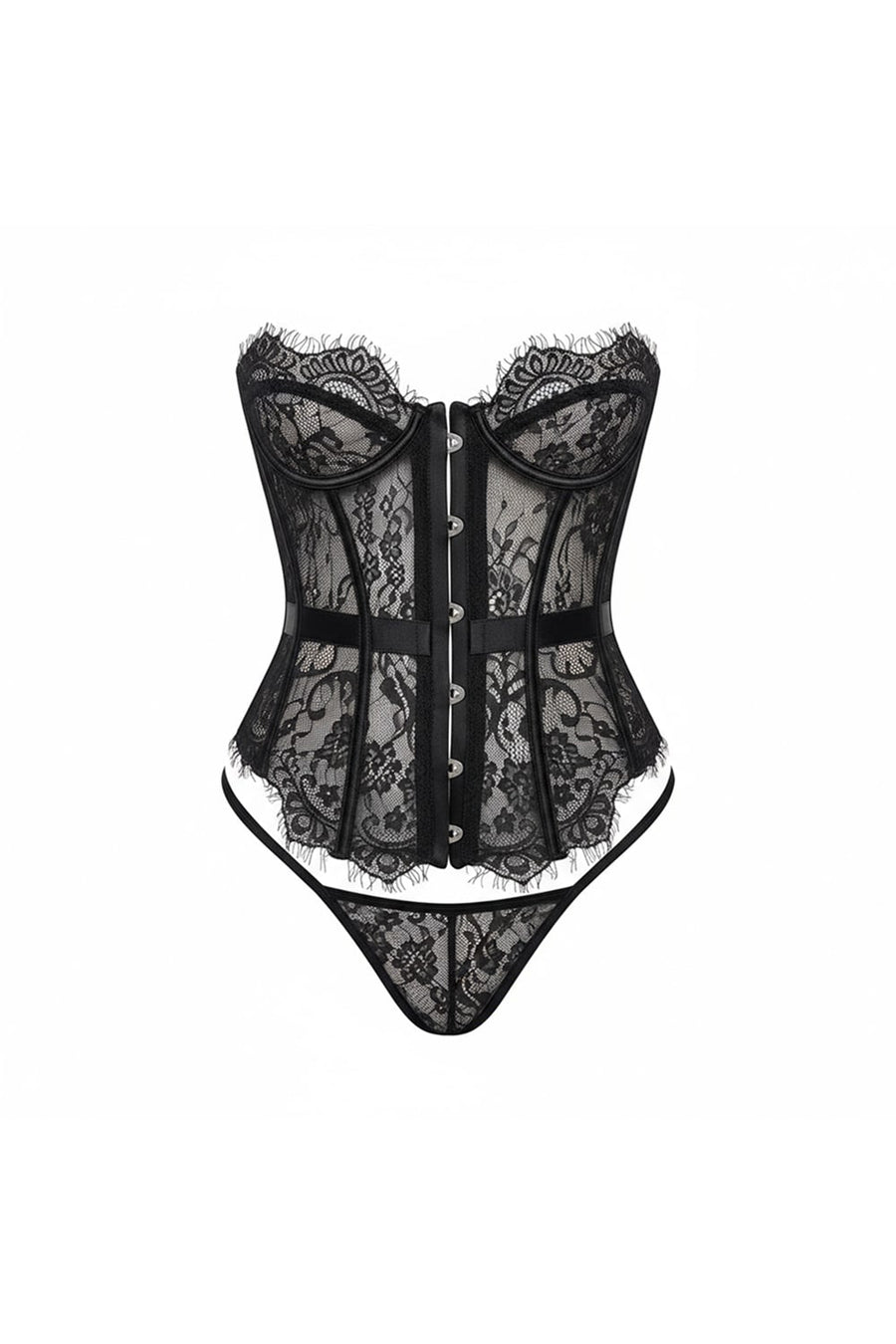 Black Lace Corset with Scalloped Edges-Corset-Bellascena-bellascena