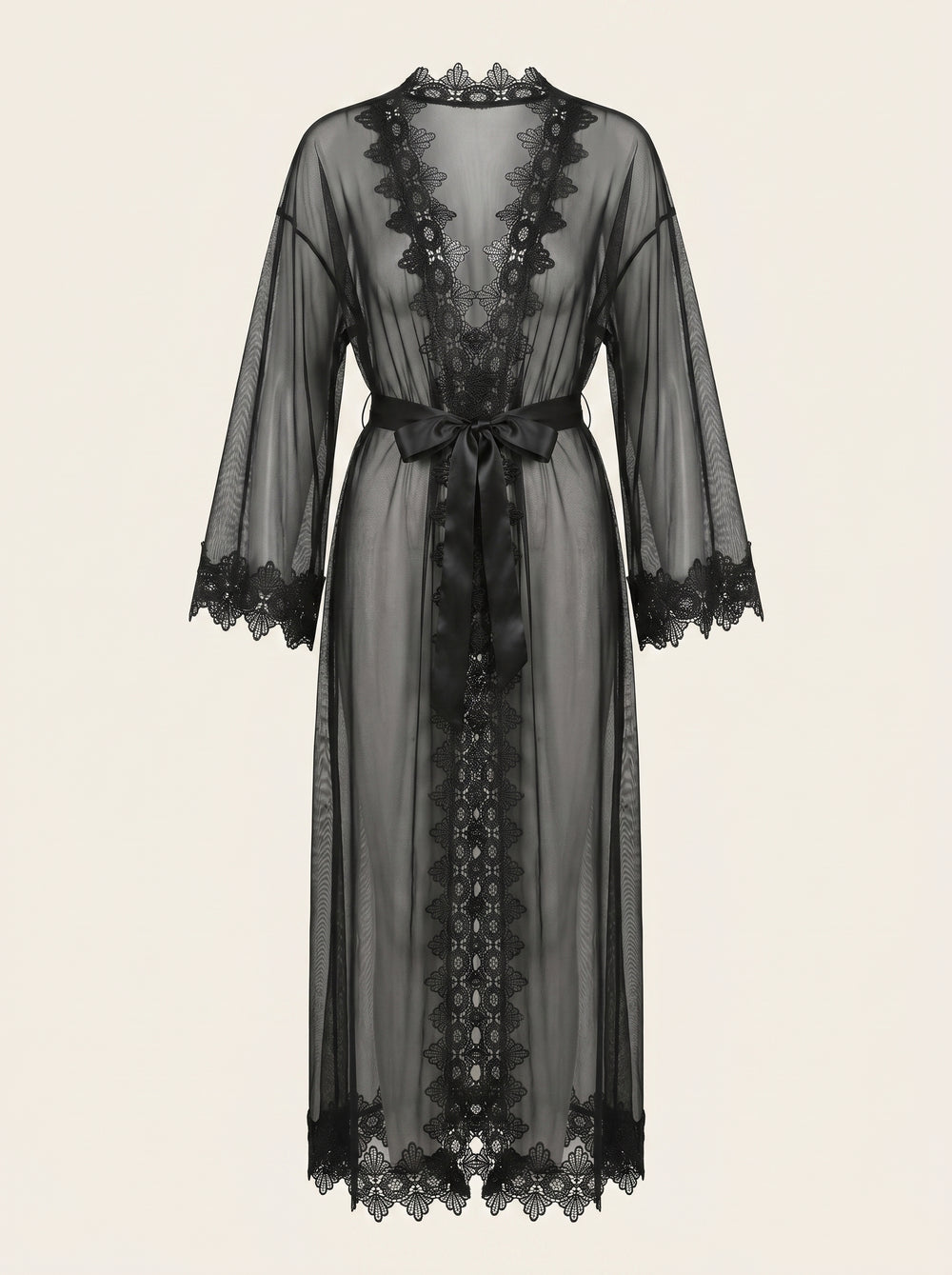 Zwarte kanten kimono met transparante elegantie