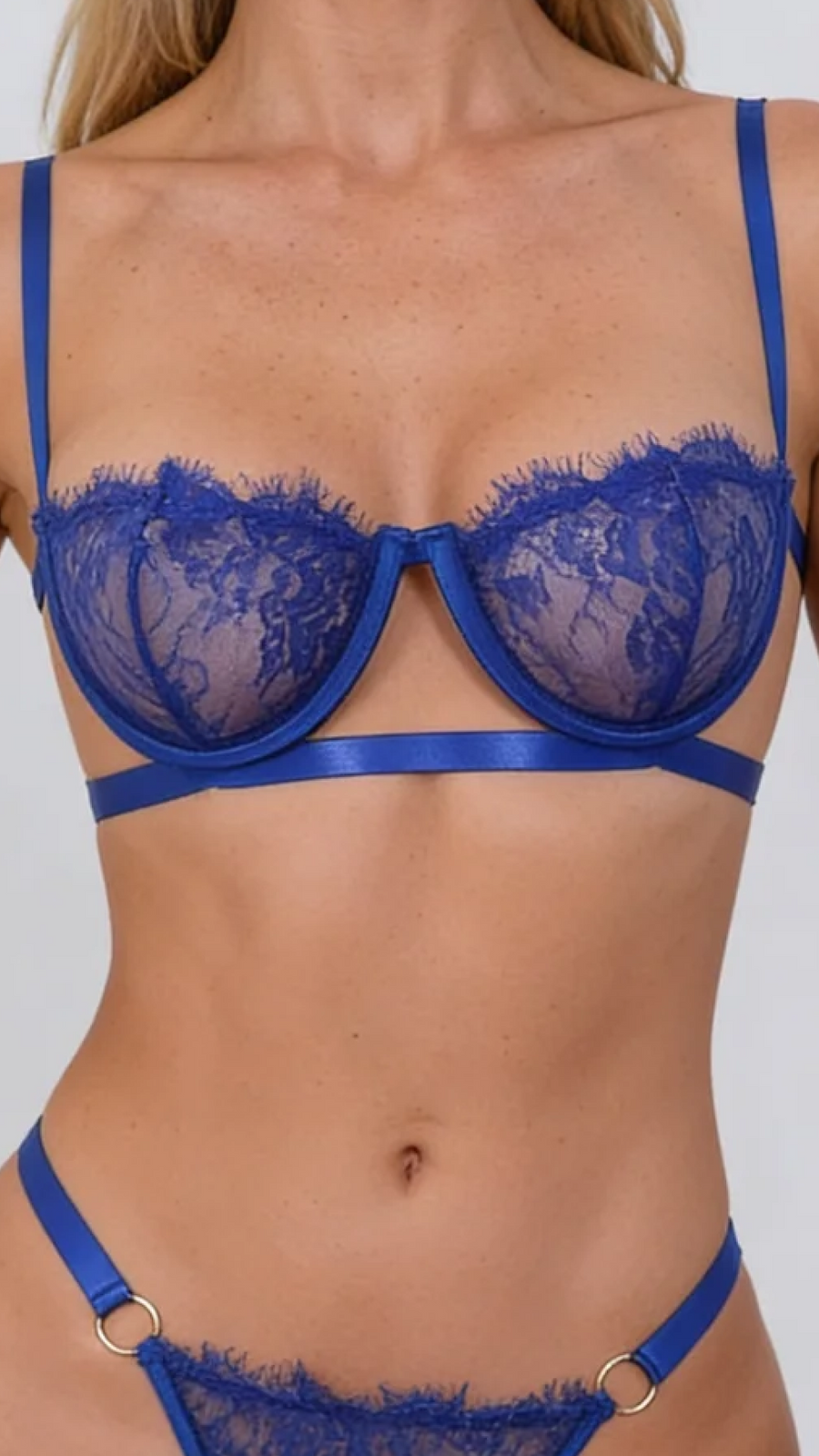 Black Lace Lingerie Set with Strappy Sheer Detail-Lingerie Set-Bellascena-bellascena