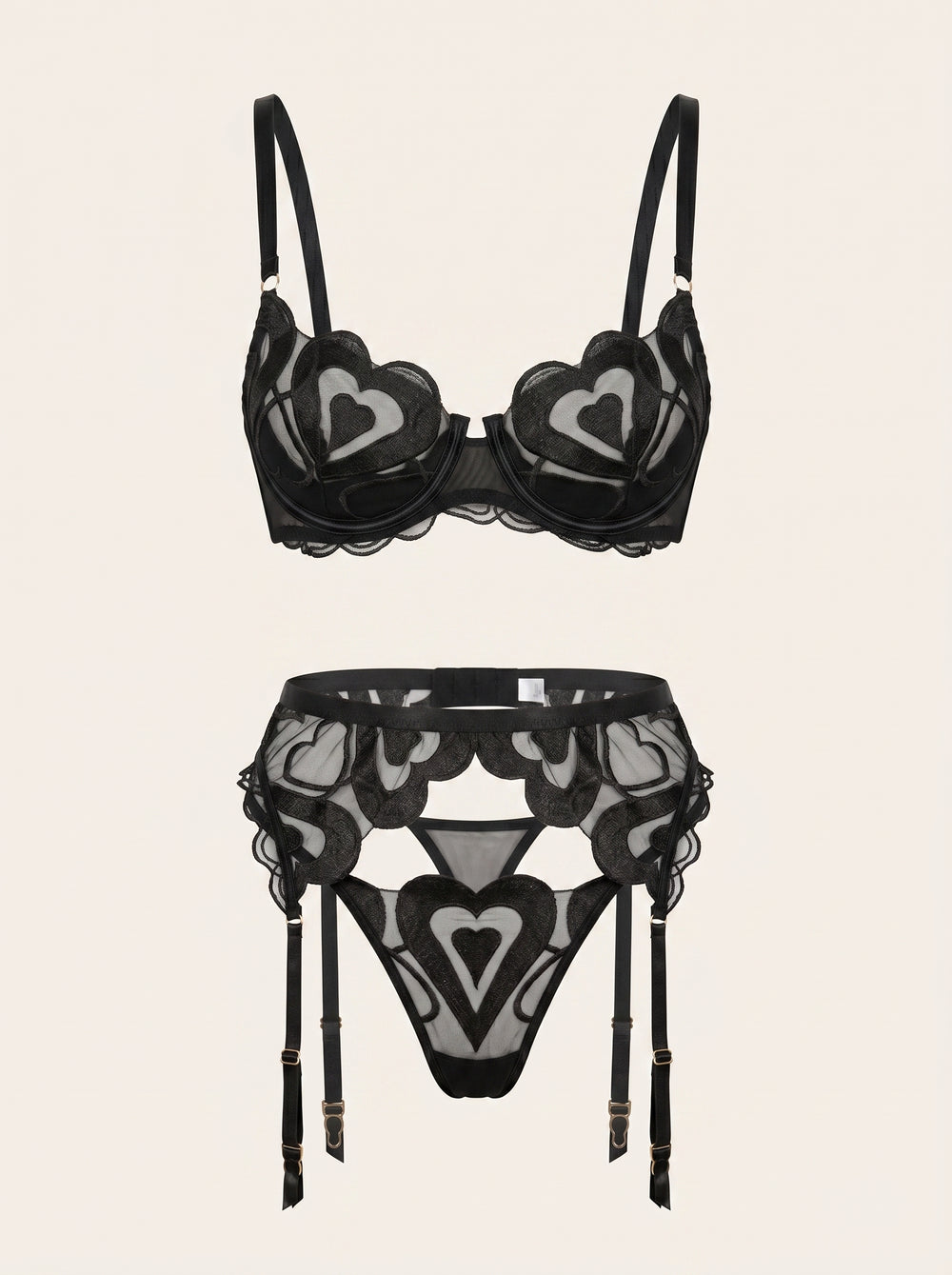 Schwarzes Spitzen-Dessous-Set mit transparenten Riemchen-Details