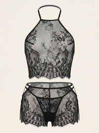 Black Lace Lingerie Set with Sheer Scalloped Edges
