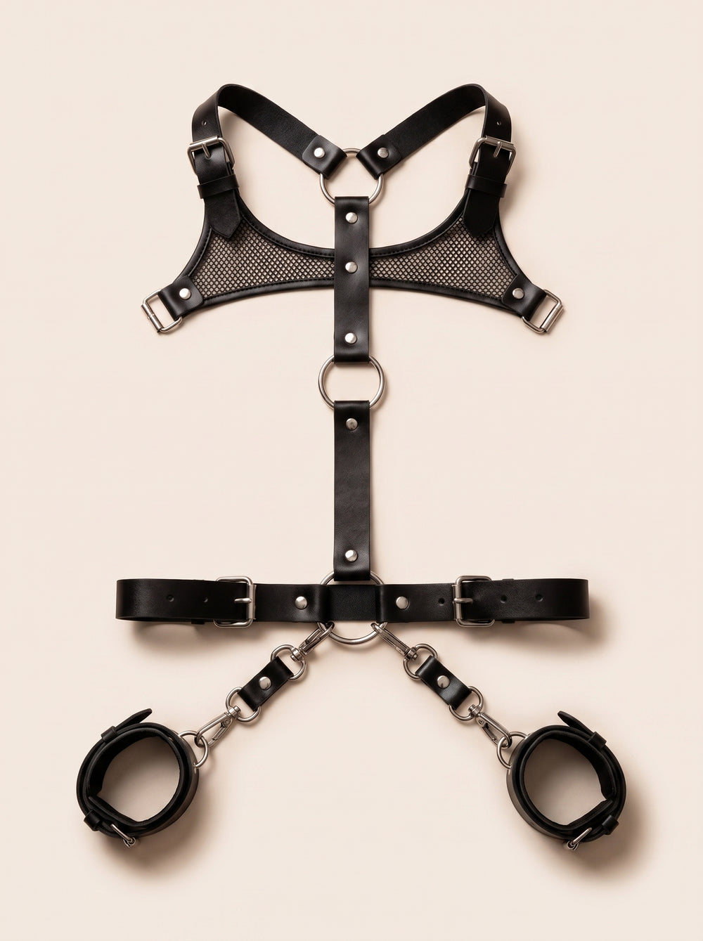 Black Leather Harness with Strappy Design