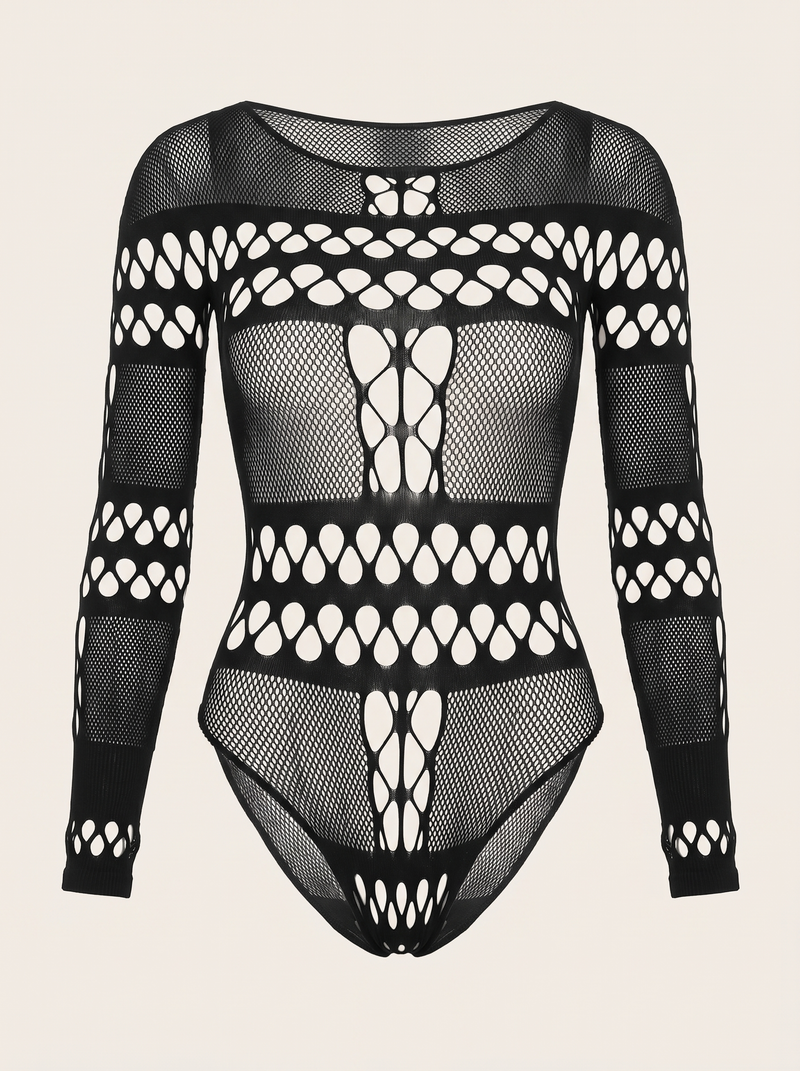 Black Mesh Bodysuit with Alluring Cutouts