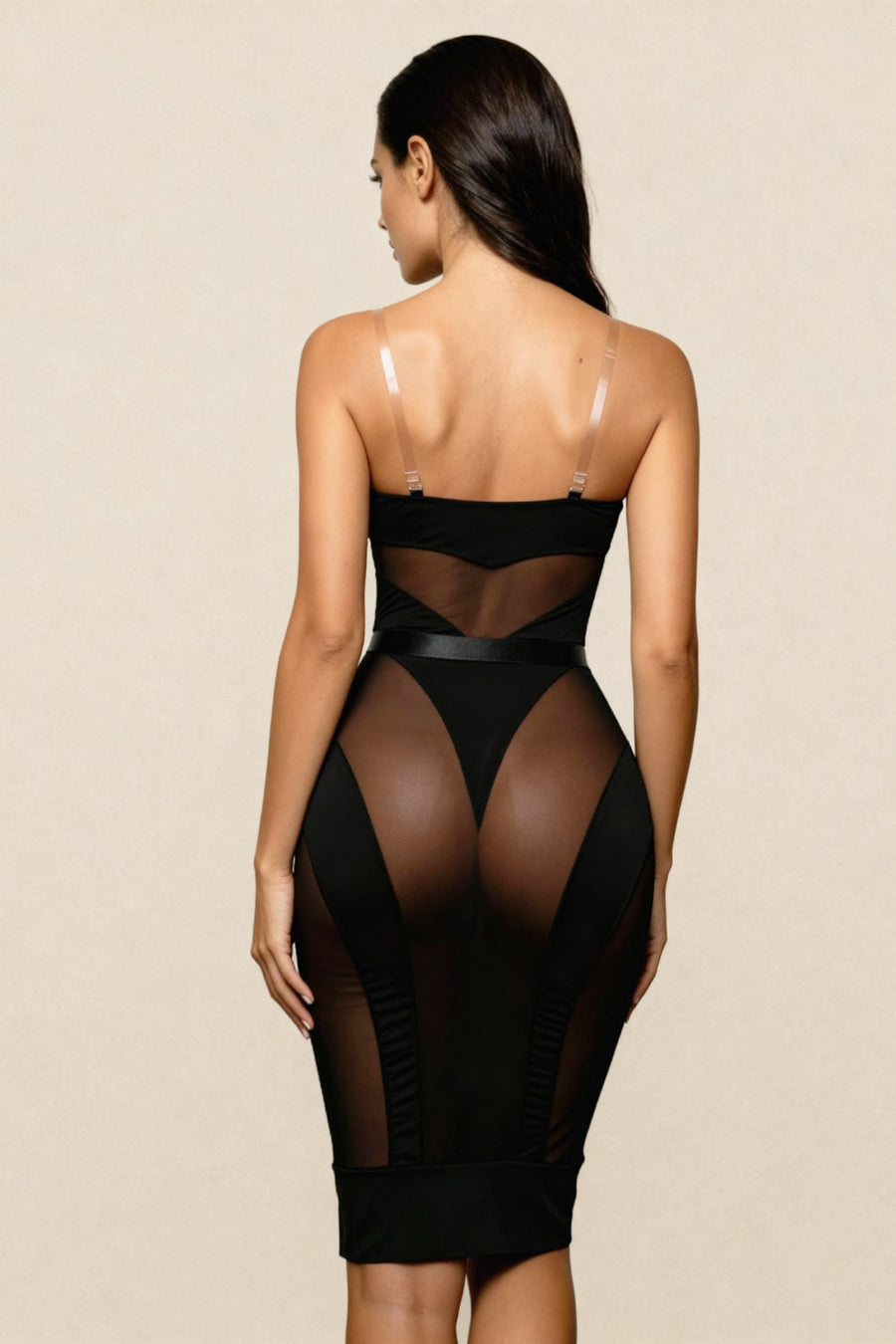 Black Mesh Bodysuit with Satin Trim-Bodysuit-Bellascena-bellascena
