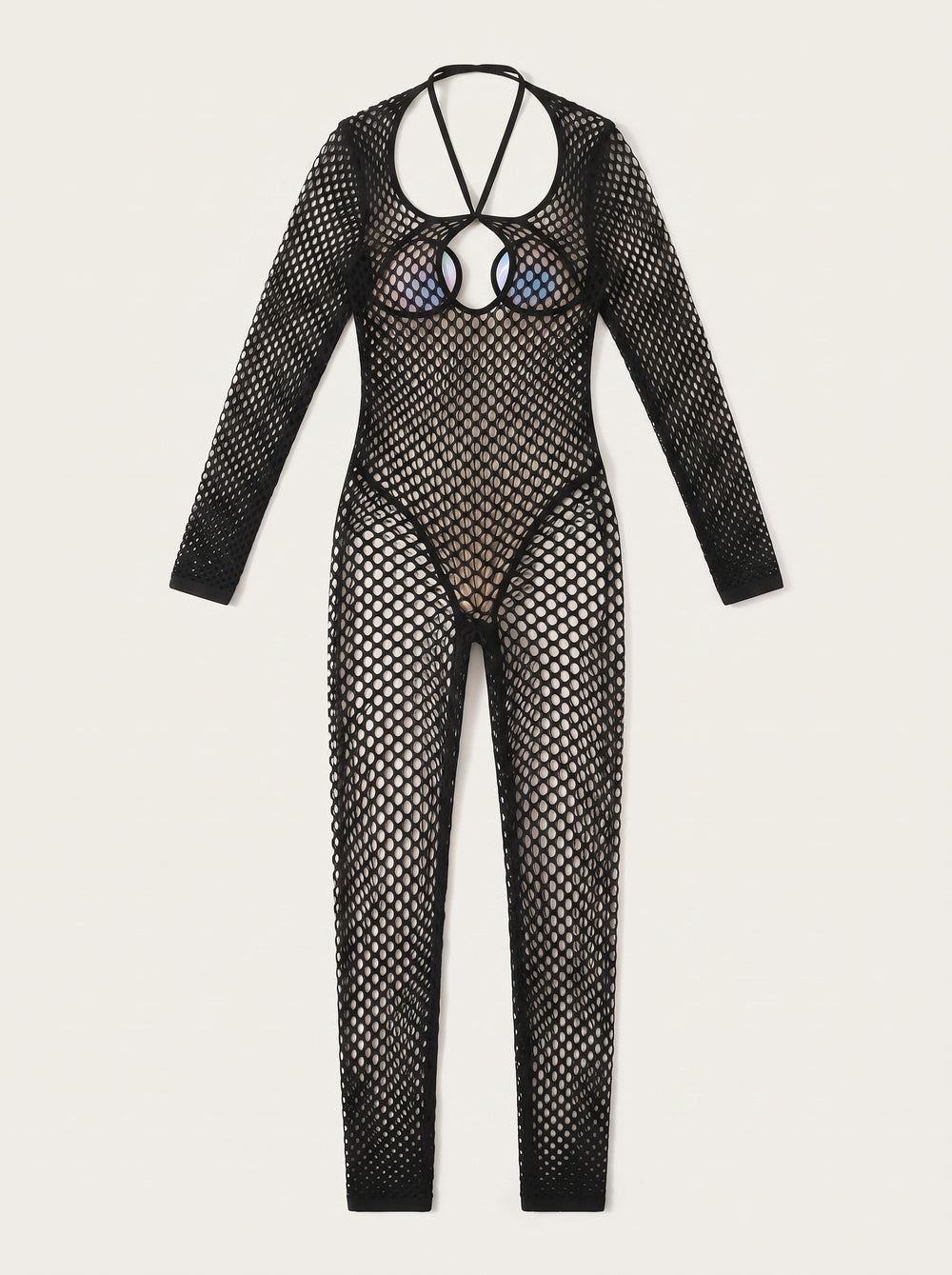 Black Mesh Bodysuit with Strappy Cutouts