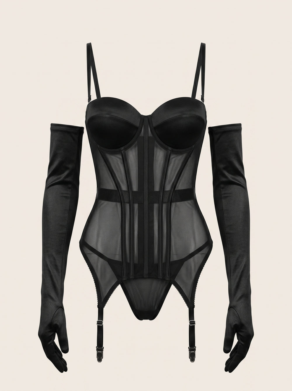 Bustino nero in mesh con dettagli a strappo