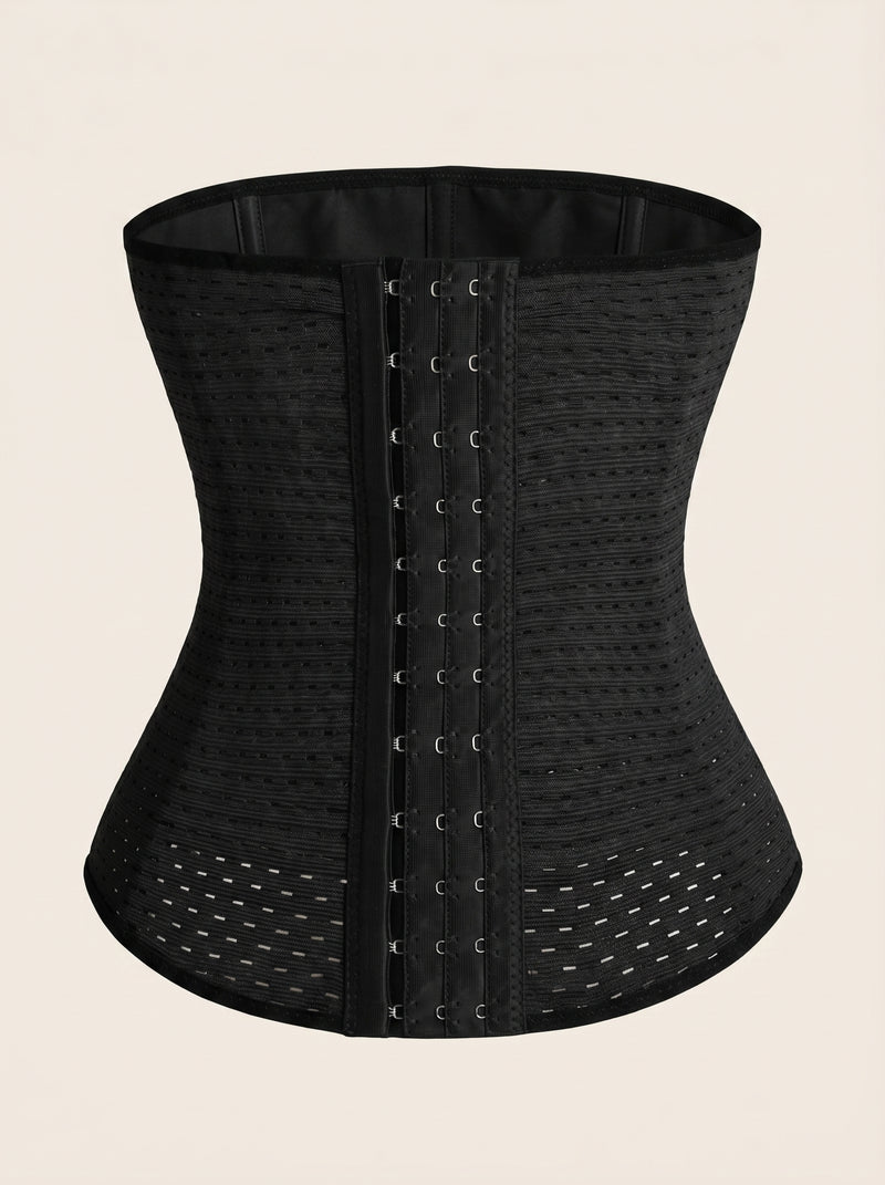 Corsetto nero in mesh con design trasparente e fasce