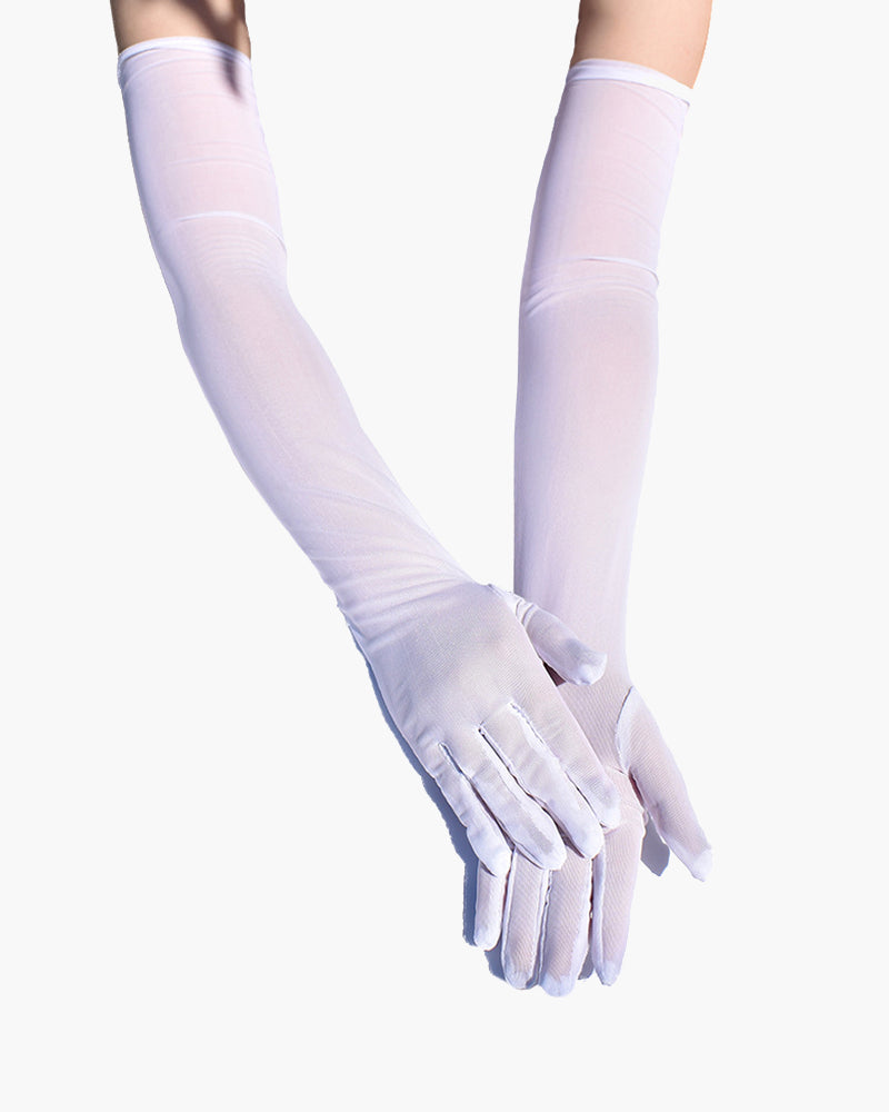 Black Mesh Elbow-Length Gloves with Sheer Texture-Gloves-Bellascena-White-One Size-bellascena