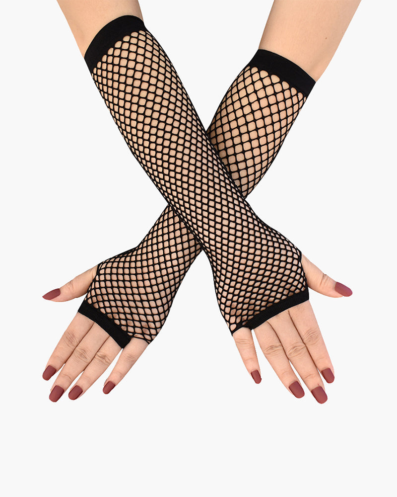 Black Mesh Fingerless Gloves with Sheer Detailing-Gloves-Bellascena-bellascena