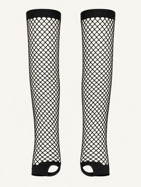 Black Mesh Fingerless Gloves with Sheer Detailing-Gloves-Bellascena-Black-One Size-bellascena