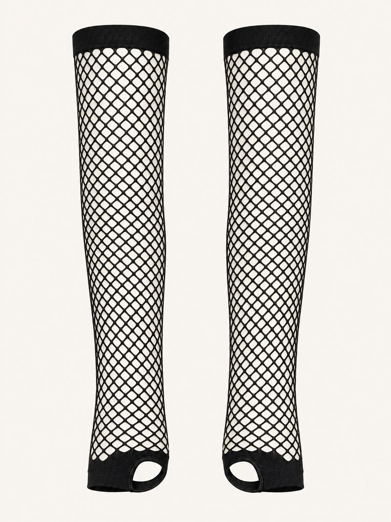 Black Mesh Fingerless Gloves with Sheer Detailing