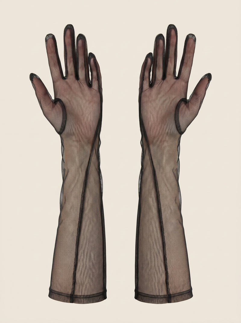 Black Mesh Gloves with Strappy Sheer Details