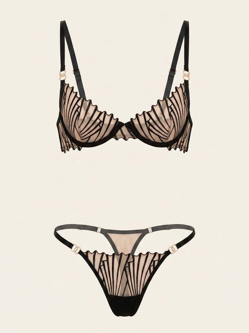 Black Mesh Lingerie Set with Strappy Detail