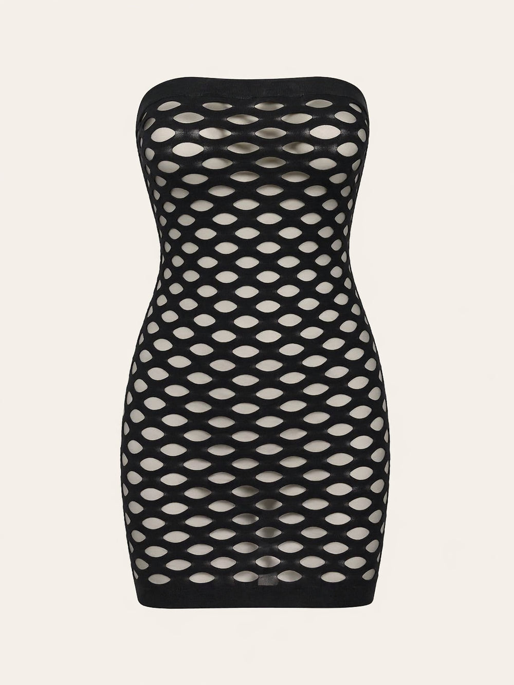 Robe noire en résille à bretelles avec détails transparents