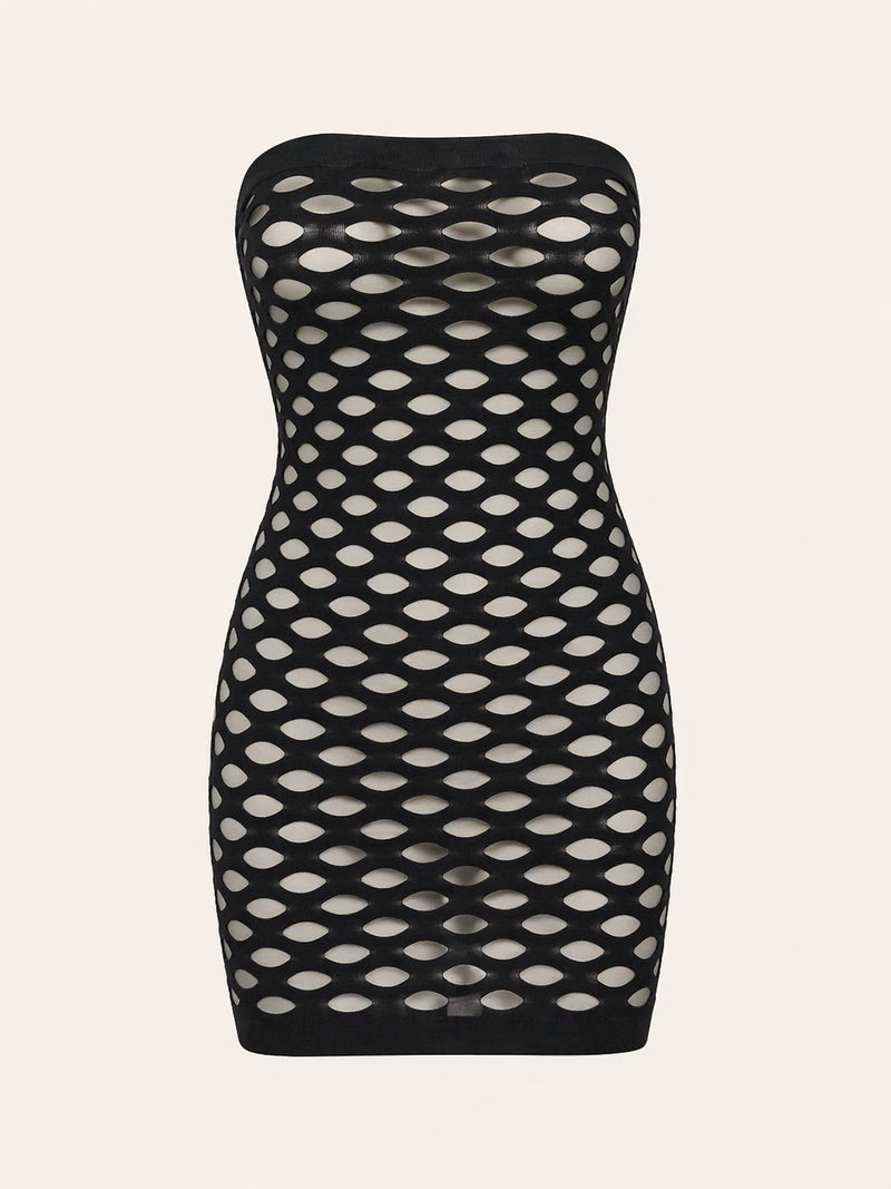 Black Mesh Strappy Bodysuit with Sheer Details