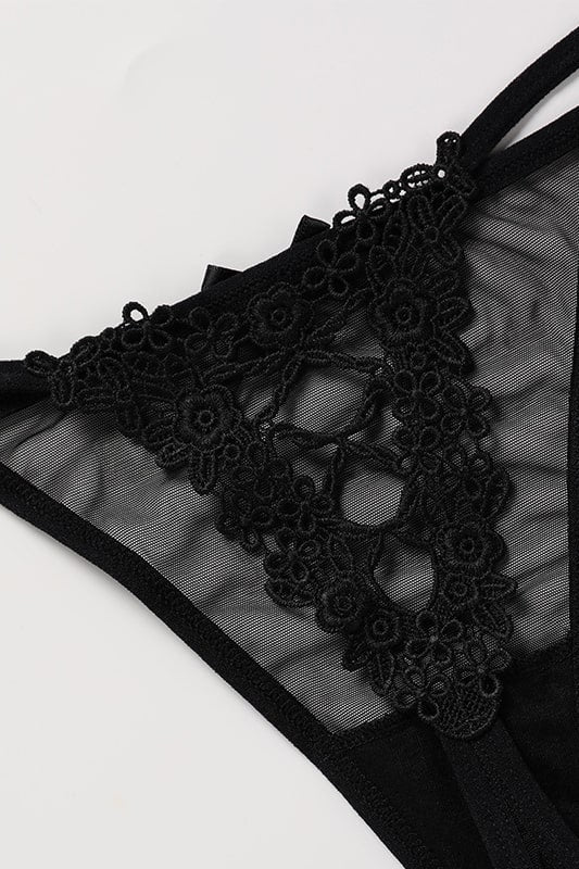 Black Mesh Thong with Lace Bow Detail-Thong-Bellascena-bellascena