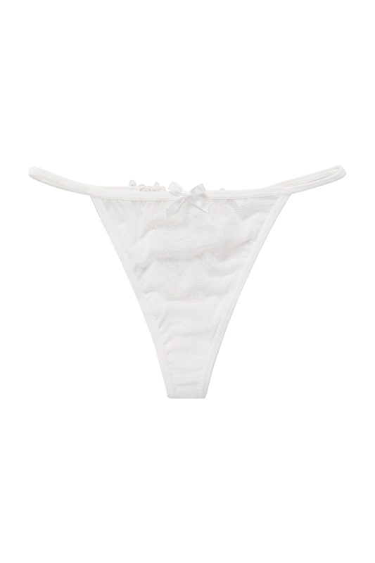 Black Mesh Thong with Lace Bow Detail-Thong-Bellascena-White-S-bellascena
