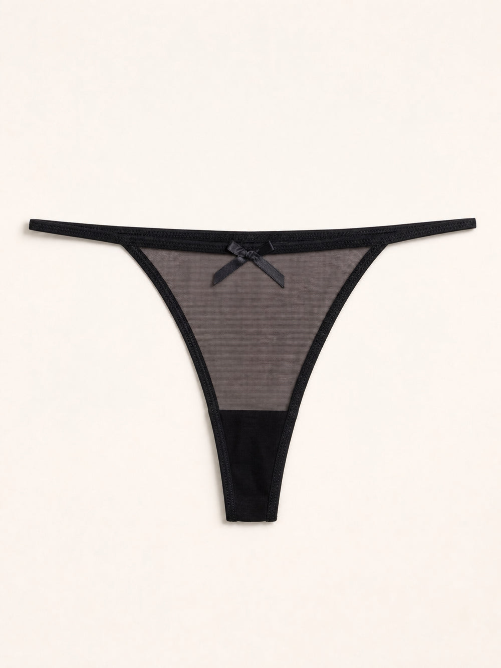 Black Mesh Thong with Lace Bow Detail