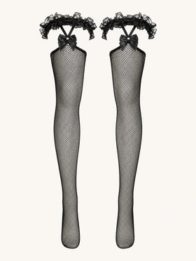 Black Mesh Tights with Bow Detail-Tights-Bellascena-Black-One Size-bellascena