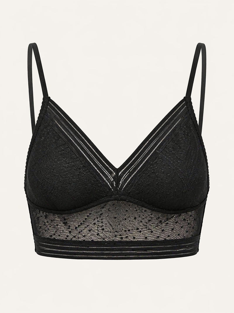 Black Polka Dot Lace Bra with Strappy Sheer Back