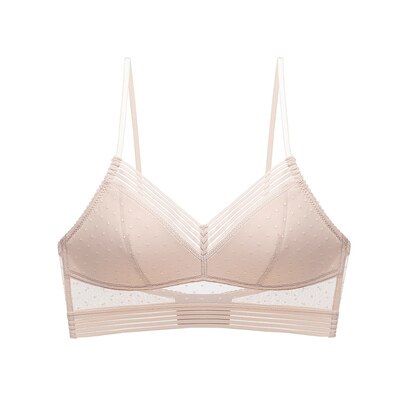 Black Polka Dot Lace Bra with Strappy Sheer Back-Bra-Bellascena-Nude-S-bellascena