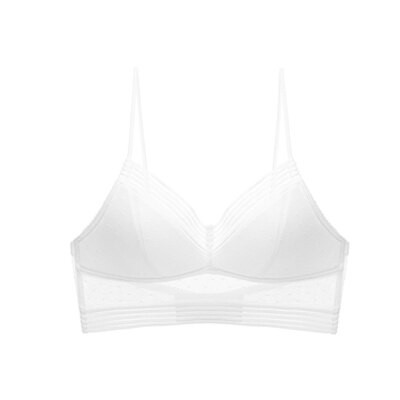 Black Polka Dot Lace Bra with Strappy Sheer Back-Bra-Bellascena-White-S-bellascena