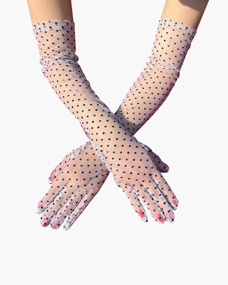 Black Polka Dot Lace Gloves with Long Length-Gloves-Bellascena-bellascena