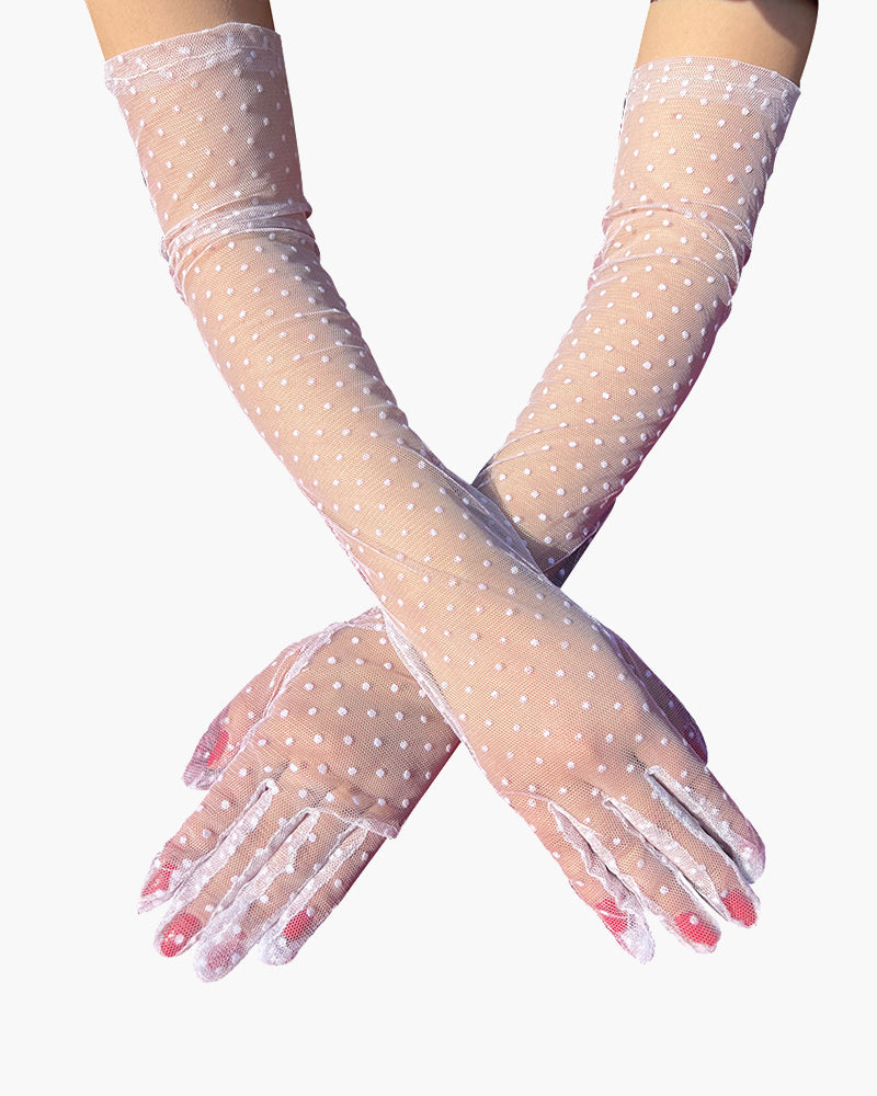 Black Polka Dot Lace Gloves with Long Length-Gloves-Bellascena-bellascena