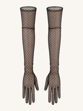 Black Polka Dot Lace Gloves with Long Length-Gloves-Bellascena-Black-One Size-bellascena